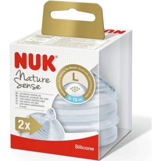 Nuk Nature Sense Θηλές από Σιλικόνη Μεγάλης Ροής 2τμχ L 6-18 MONTHS