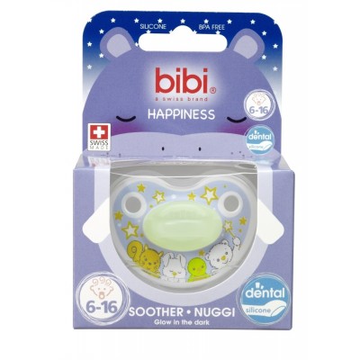 Bibi® Ορθοδοντική Φωσφορίζουσα Πιπίλα Σιλικόνης Glow in the dark Happiness Dental  6-16 μηνών