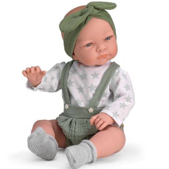 Magic baby κούκλα "Jenny με σαλοπέτα, μπλουζάκι με αστεράκια και φιόγκο πράσινο"
