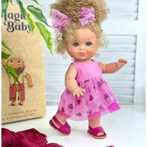 Magic baby Παιδική κούκλα "Betty ροζ φόρεμα από τούλι και καρδιές"-30εκ.