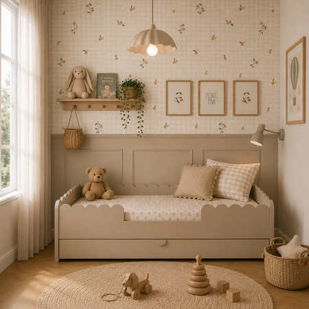 Παιδικό κρεβάτι latte Book Nook σε στυλ Montessori 80x160 με συρτάρι