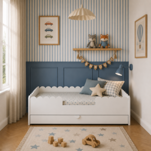 Παιδικό κρεβάτι Book Nook snow σε στυλ Montessori 80x160 με συρτάρι