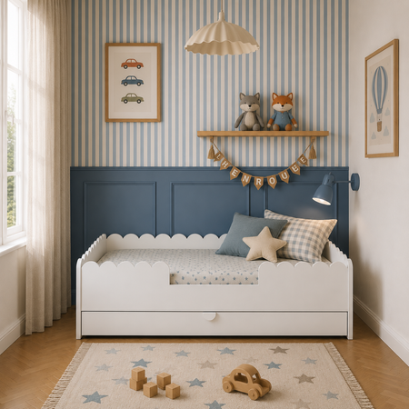 Παιδικό κρεβάτι Book Nook snow σε στυλ Montessori 80×160 με συρτάρι