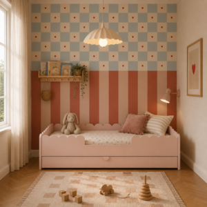 Παιδικό κρεβάτι Book Nook vintage rose σε στυλ Montessori 80x160 με συρτάρι